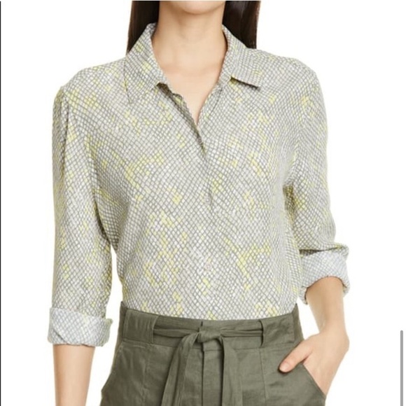 Equipment Grey Yellow Reptile Print Essentials Blouse Top Shirt - Picture 1 of 12